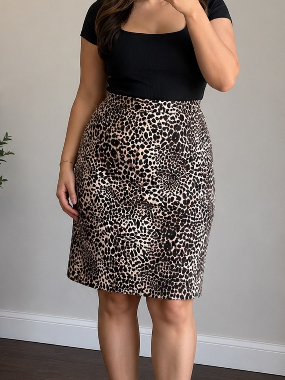 Leopard-Print Pencil Skirt Plus size OfficeWear size XL in Brown & Black Color